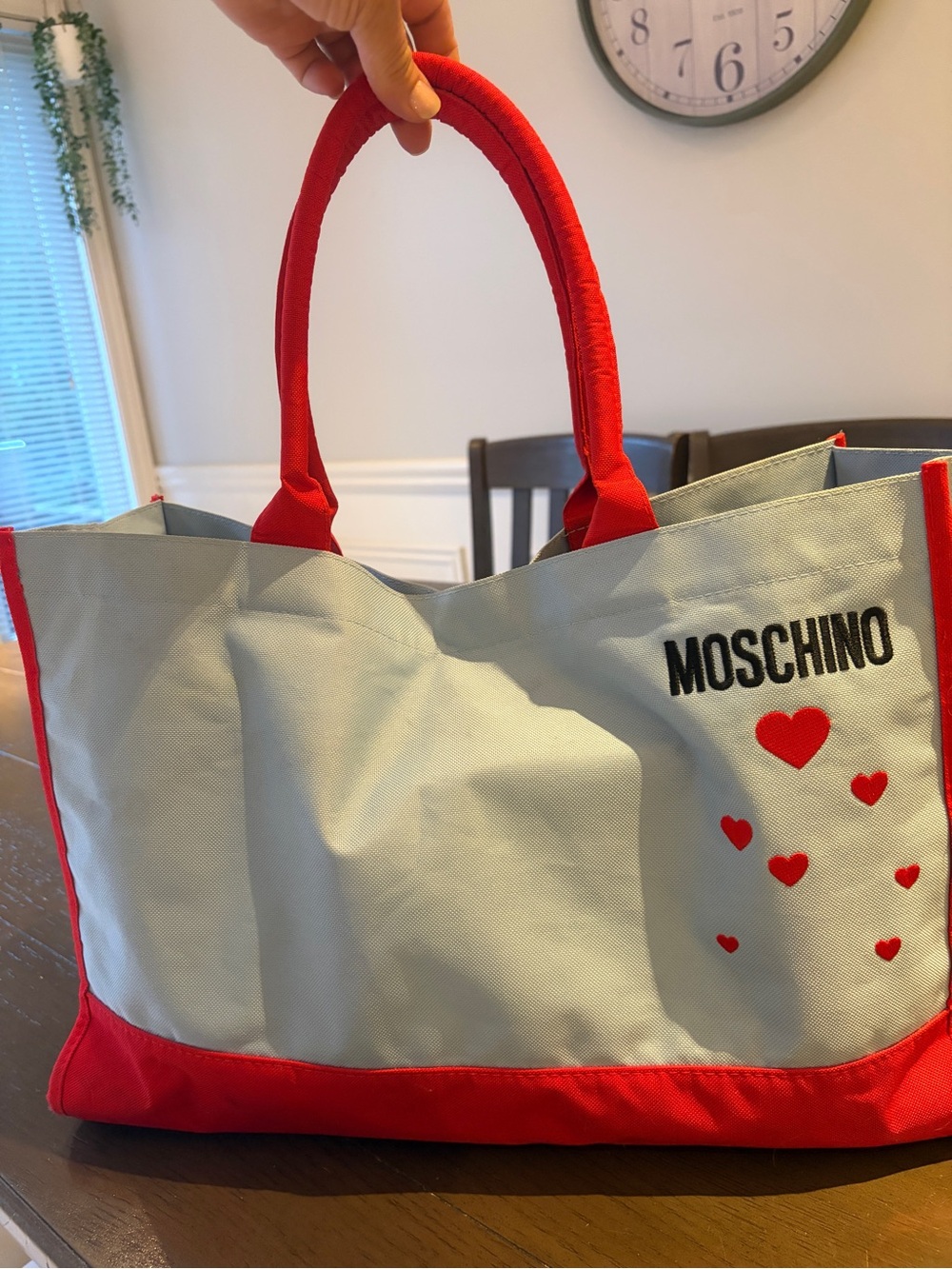 Moschino  Canvas Tote beach bag with Red Heart Accents